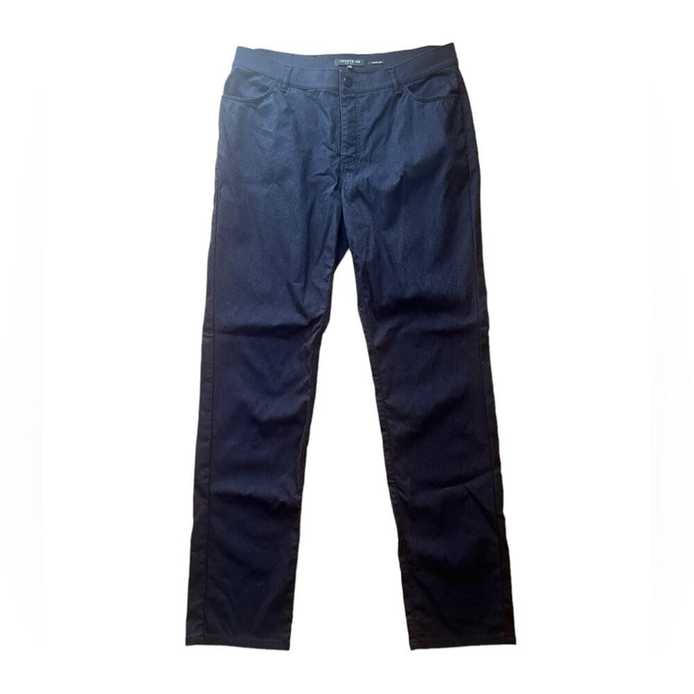 Lafayette 148 New York Navy Diamond Textured Slim Mid-Rise Thompson Pants - 10